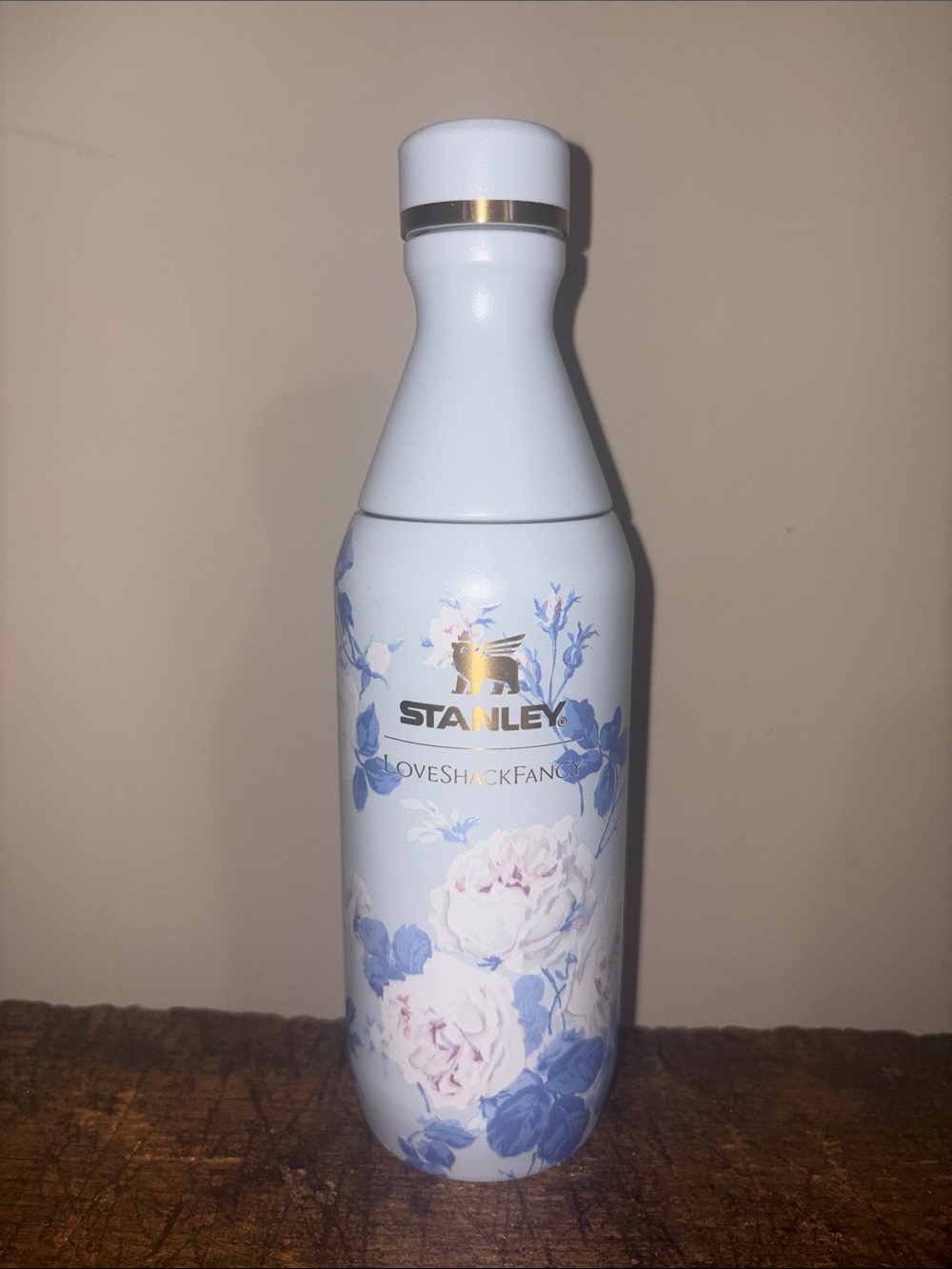 Stanley Light Blue & White Floral Insulated Bottle with Gold Logo